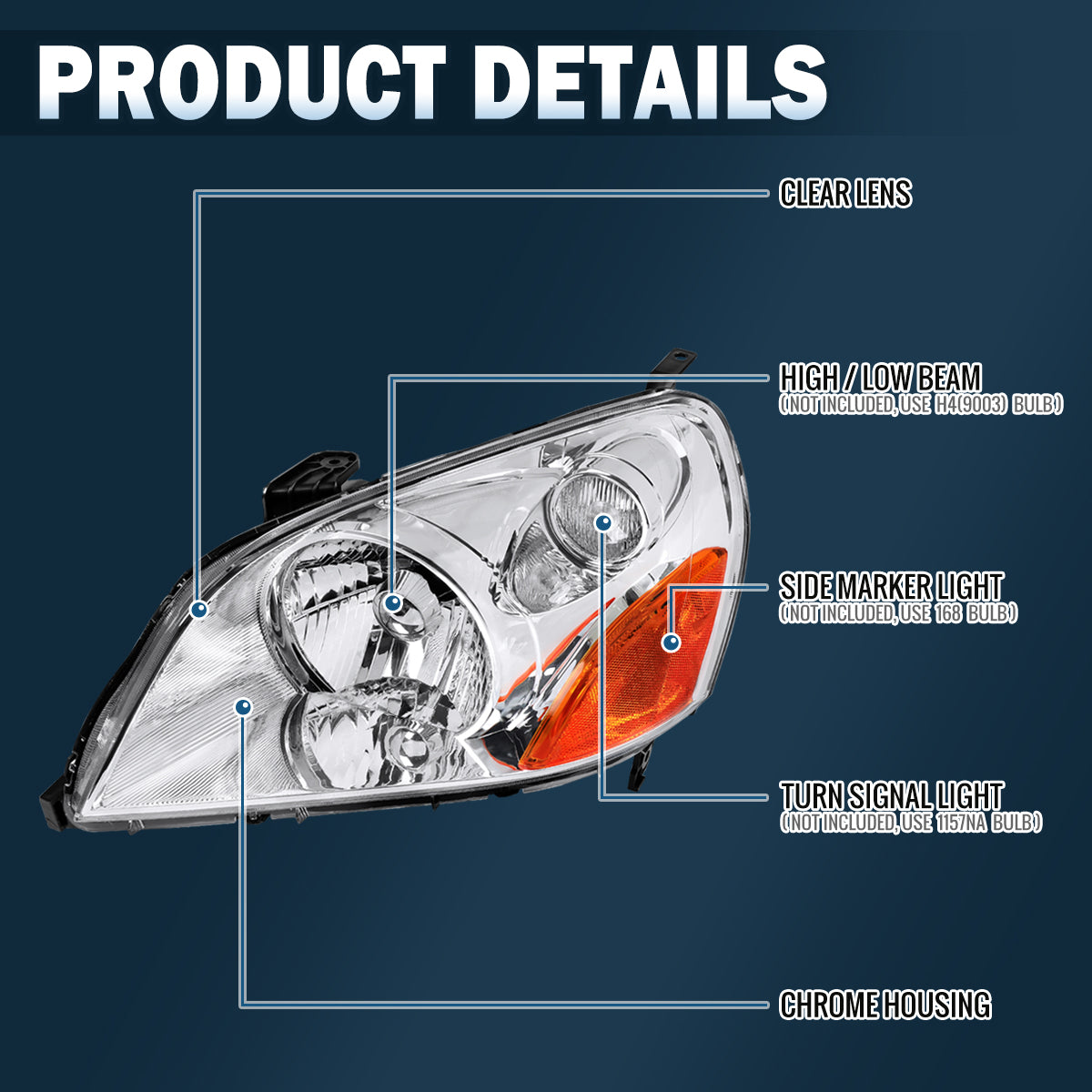 Ronnin - Compatible con Honda Pilot 2003-2005 | Par de faros delanteros de repuesto | Cromado