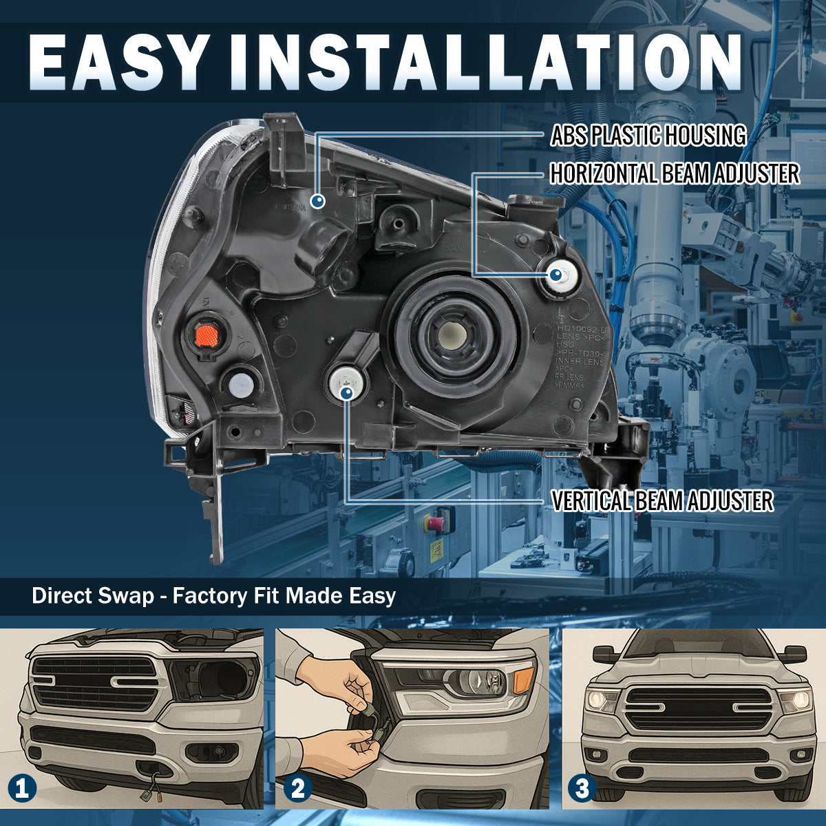 Ronnin - Compatible con Honda Pilot 2003-2005 | Par de faros delanteros de repuesto | Cromado
