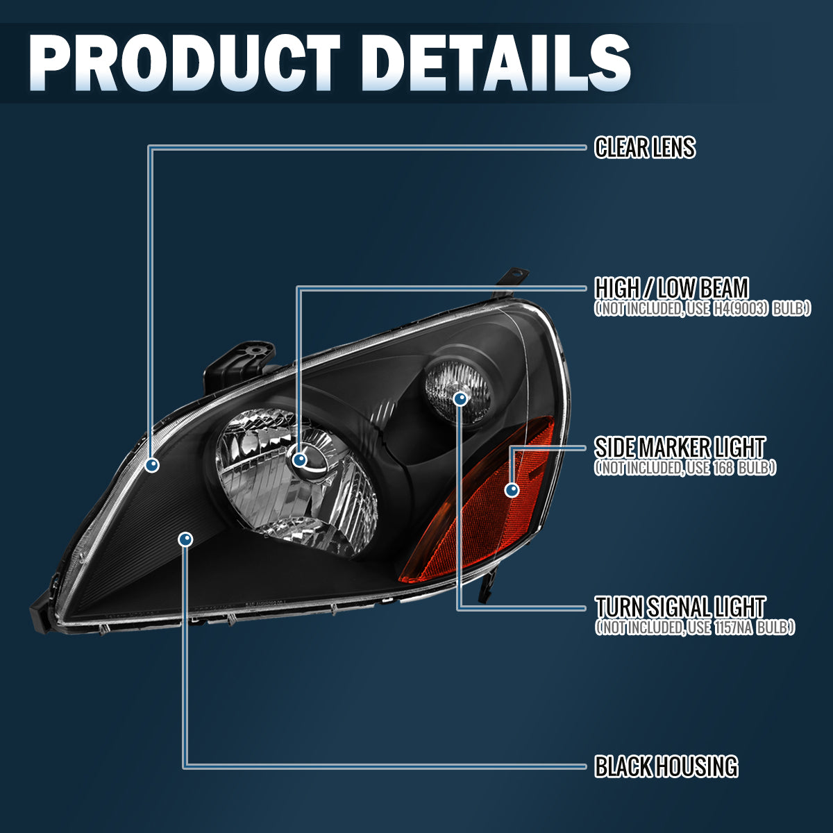 Ronnin - Compatible con Honda Pilot 2003-2005 | Par de conjunto de faros de repuesto | Negro