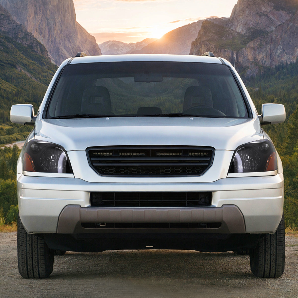 Ronnin - Compatible con Honda Pilot 2003-2005 | Par de conjunto de faros de repuesto | Negro