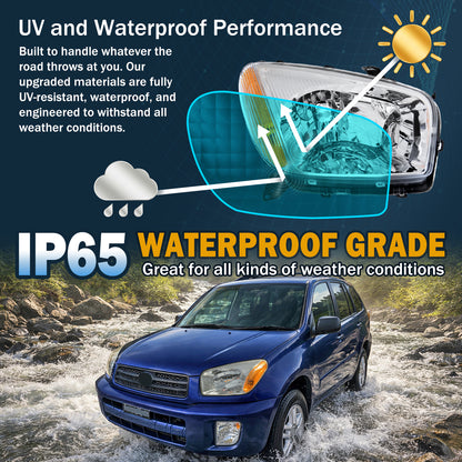 Ronnin - Fits 2001-2003 Toyota RAV4 Factory Replacement Halogen Headlights Assembly Pair | Chrome