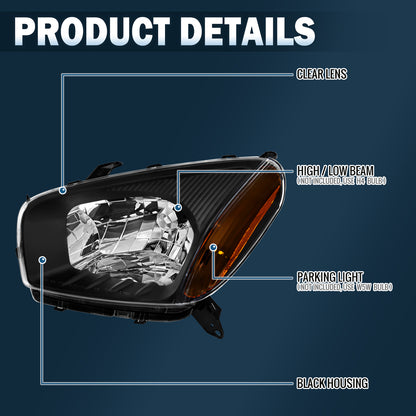 Ronnin - Fits 2001-2003 Toyota RAV4 Factory Replacement Halogen Headlights Assembly Pair | Black