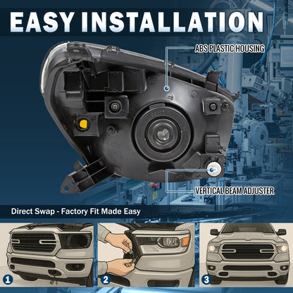 Ronnin - Fits 2001-2003 Toyota RAV4 Factory Replacement Halogen Headlights Assembly Pair | Black