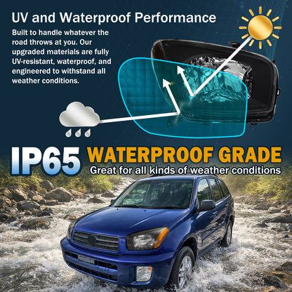 Ronnin - Fits 2001-2003 Toyota RAV4 Factory Replacement Halogen Headlights Assembly Pair | Black