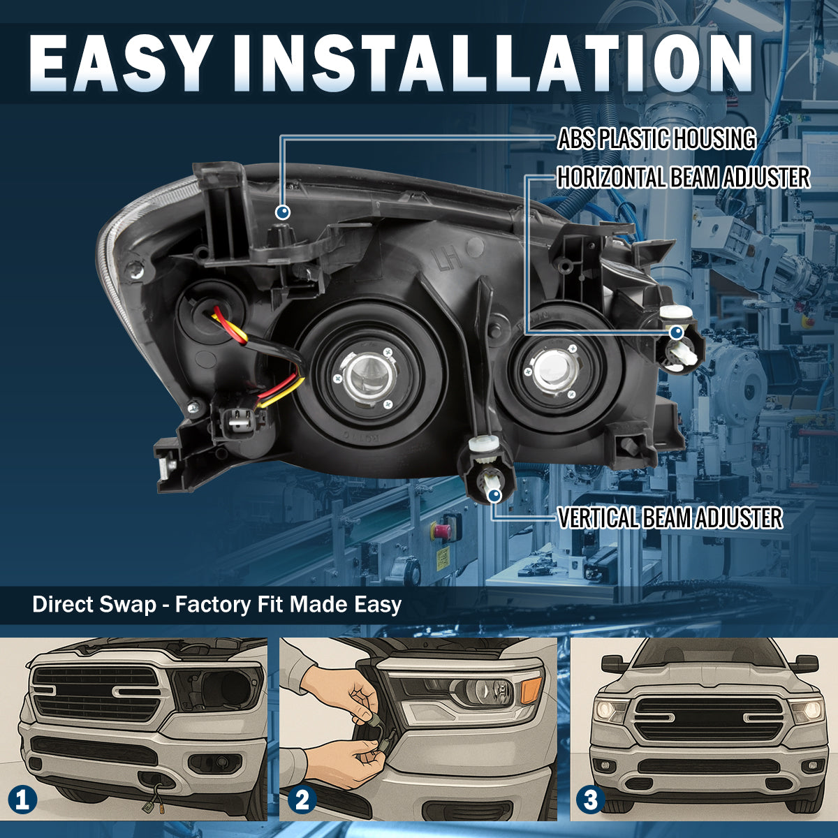 Ronnin - Compatible con Toyota RAV4 2006-2008 | Par de faros delanteros halógenos de repuesto | Cromado