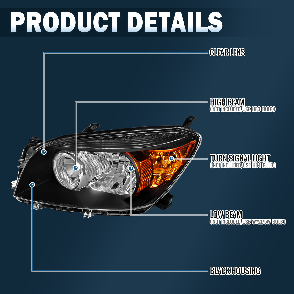 2006-2008 Toyota RAV4  Replacement Halogen Headlights Assembly Pair | Black
