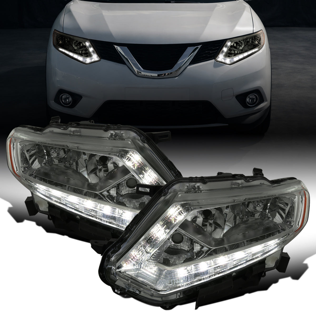 Ronnin - Compatible con Nissan Rogue 2014-2016 Par de Conjuntos de Faros Delanteros Halógenos de Repuesto | Ahumado