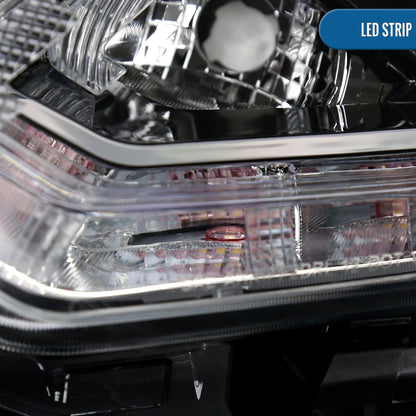 Ronnin - Compatible con Nissan Rogue 2014-2016 Par de Conjuntos de Faros Delanteros Halógenos de Reemplazo | Negro