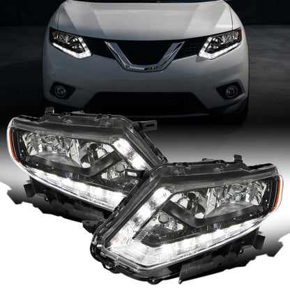 Ronnin - Compatible con Nissan Rogue 2014-2016 Par de Conjuntos de Faros Delanteros Halógenos de Reemplazo | Negro