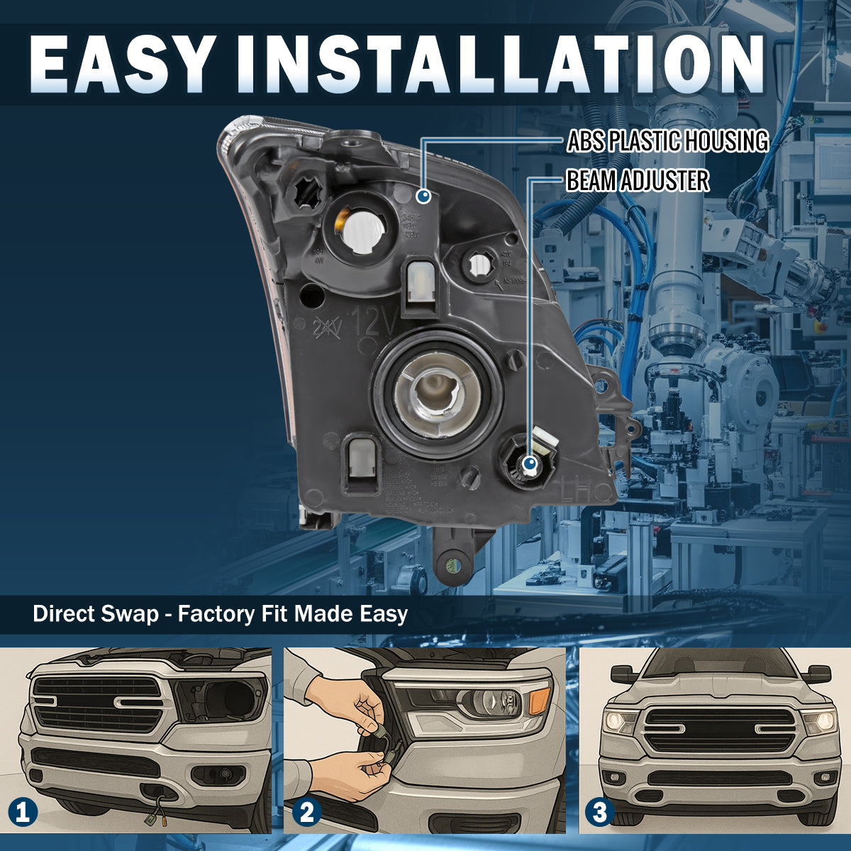 Ronnin - Compatible con Nissan Sentra 2007-2009 | Par de faros delanteros halógenos de repuesto | Cromado