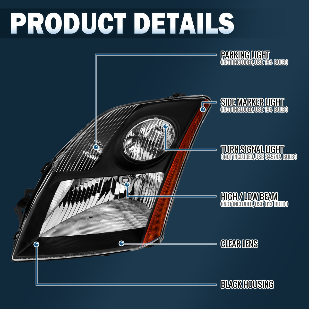 Ronnin - Compatible con Nissan Sentra 2007-2009 | Par de faros delanteros halógenos de repuesto | Negros