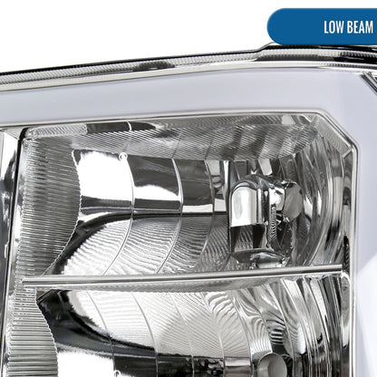 Ronnin - Fits 2007-2013 GMC Sierra 1500 2500HD 3500HD Upgraded LED Running Tube Lights Headlights Replacement Assembly Pair | Chrome