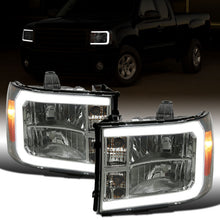 Ronnin - Fits 2007-2013 GMC Sierra 1500 2500HD 3500HD Upgraded LED Running Tube Lights Headlights Replacement Assembly Pair | Smoke