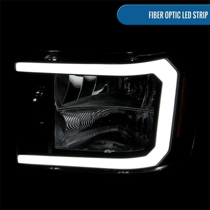 Ronnin - Fits 2007-2013 GMC Sierra 1500 2500HD 3500HD Upgraded LED Running Tube Lights Headlights Replacement Assembly Pair | Black