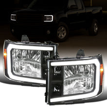 Ronnin - Fits 2007-2013 GMC Sierra 1500 2500HD 3500HD Upgraded LED Running Tube Lights Headlights Replacement Assembly Pair | Black
