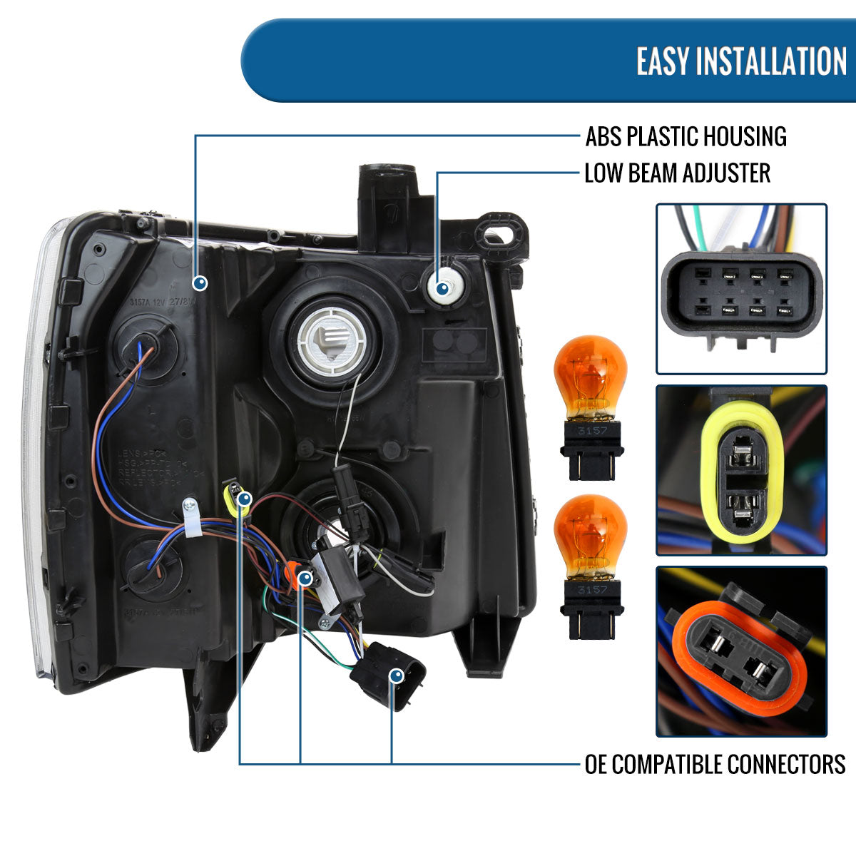 Ronnin - Fits 2007-2014 Chevy Silverado 1500 2500HD 3500HD LED Tube Headlights Assembly | Chrome