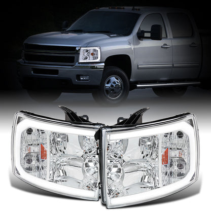 Ronnin - Fits 2007-2014 Chevy Silverado 1500 2500HD 3500HD LED Tube Headlights Assembly | Chrome