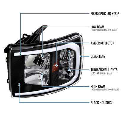 Ronnin - Fits 2007-2014 Chevy Silverado 1500 2500HD 3500HD LED Tube Headlights Assembly | Black