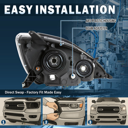 Ronnin - Fits 2004-2005 Toyota Sienna Factory Replacement Halogen Headlights Assembly Pair | Chrome