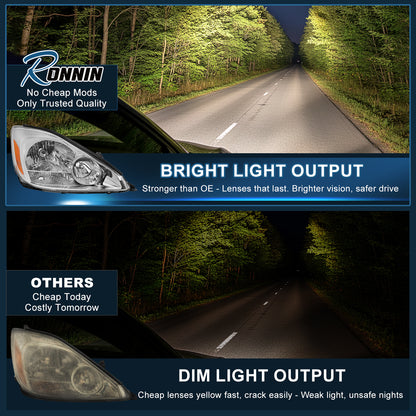 Ronnin - Fits 2004-2005 Toyota Sienna Factory Replacement Halogen Headlights Assembly Pair | Chrome