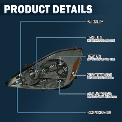 Ronnin - Compatible con Toyota Sienna 2004-2005 Par de faros delanteros halógenos de repuesto | Ahumado