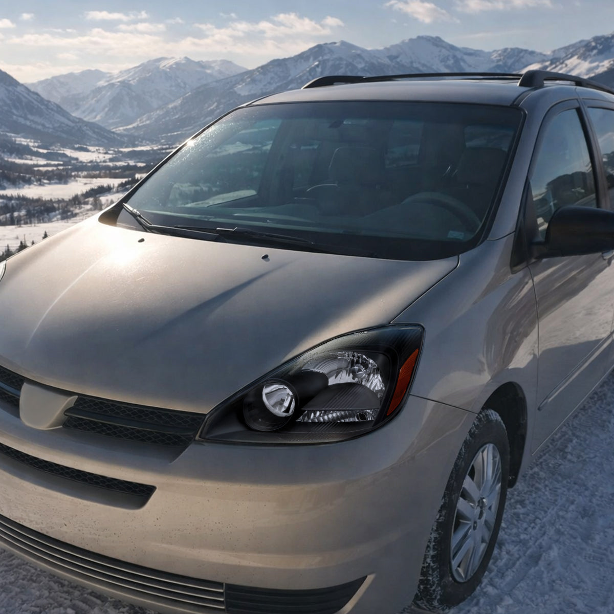 Ronnin - Compatible con Toyota Sienna 2004-2005 | Conjunto de faros delanteros halógenos de repuesto | Par | Negro