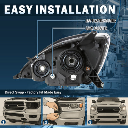 Ronnin - Compatible con Toyota Sienna 2004-2005 Montaje de faros delanteros halógenos de repuesto lado del pasajero | Cromado