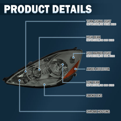 Ronnin - Compatible con Toyota Sienna 2006-2010 | Par de Conjuntos de Faros Delanteros Halógenos de Reemplazo | Ahumado