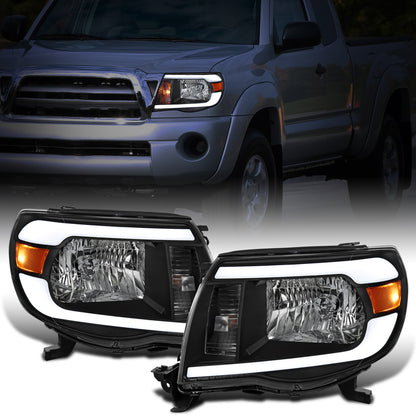 Ronnin - Fits 2005-2011 Toyota Tacoma LED Tube Headlights Assembly Head Lamps Replacement Pair | Black