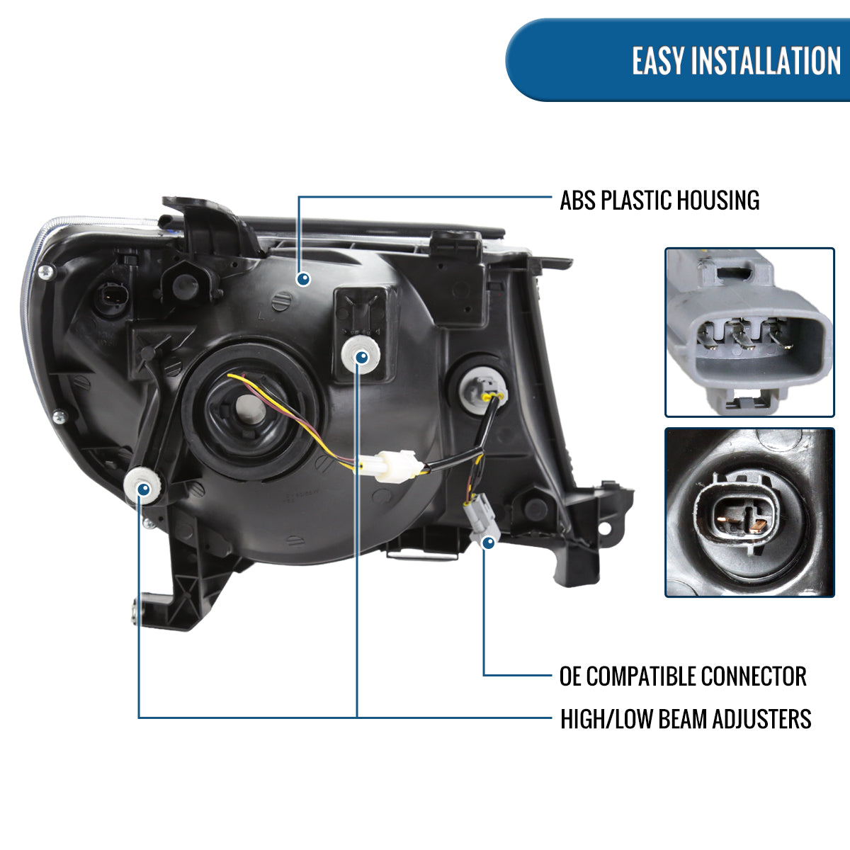 Ronnin - Fits 2005-2011 Toyota Tacoma LED Tube Headlights Assembly Head Lamps Replacement Pair | Black Smoke