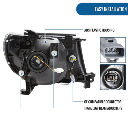 Ronnin - Fits 2005-2011 Toyota Tacoma LED Tube Headlights Assembly Head Lamps Replacement Pair | Black Smoke