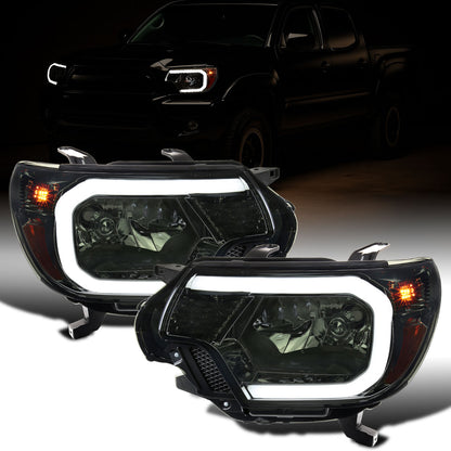 Ronnin - Fits 2012-2015 Toyota Tacoma Upgraded LED Running Tube Lights Headlights Replacement Assembly Pair | Smoke