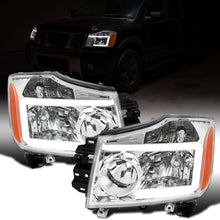 Ronnin - Fits 2004-2007 Nissan Armada 2004-2015 Titan Upgraded LED Running Tube Lights Headlights Replacement Assembly Pair | Chrome