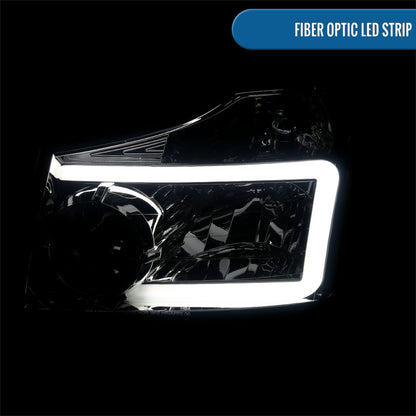 Ronnin - Fits 2004-2007 Nissan Armada 2004-2015 Titan Upgraded LED Running Tube Lights Headlights Replacement Assembly Pair | Smoke