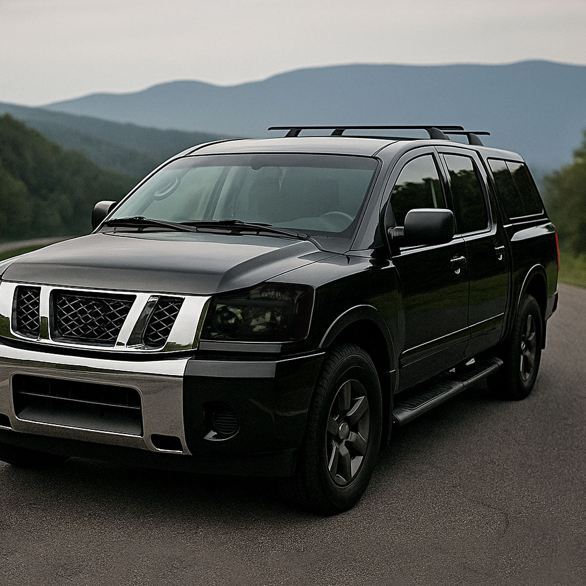 Ronnin - Fits 2004-2007 Nissan Armada 2004-2015 Titan Upgraded LED Running Tube Lights Headlights Replacement Assembly Pair | Smoke