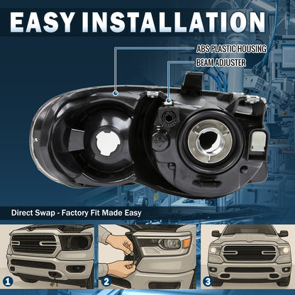 Ronnin - Fits 2005-2007 Chrysler Town & Country Factory Replacement Halogen Headlights Assembly Pair | Black