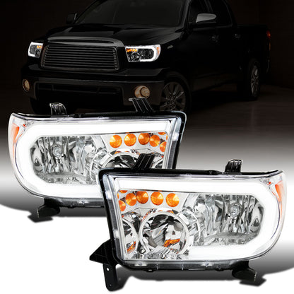 Ronnin - Fits 2007-2013 Toyota Tundra 2008-2017 Toyota Sequoia Upgraded Replacement LED DRL/Turn Signals Headlights Assembly Pair | Chrome