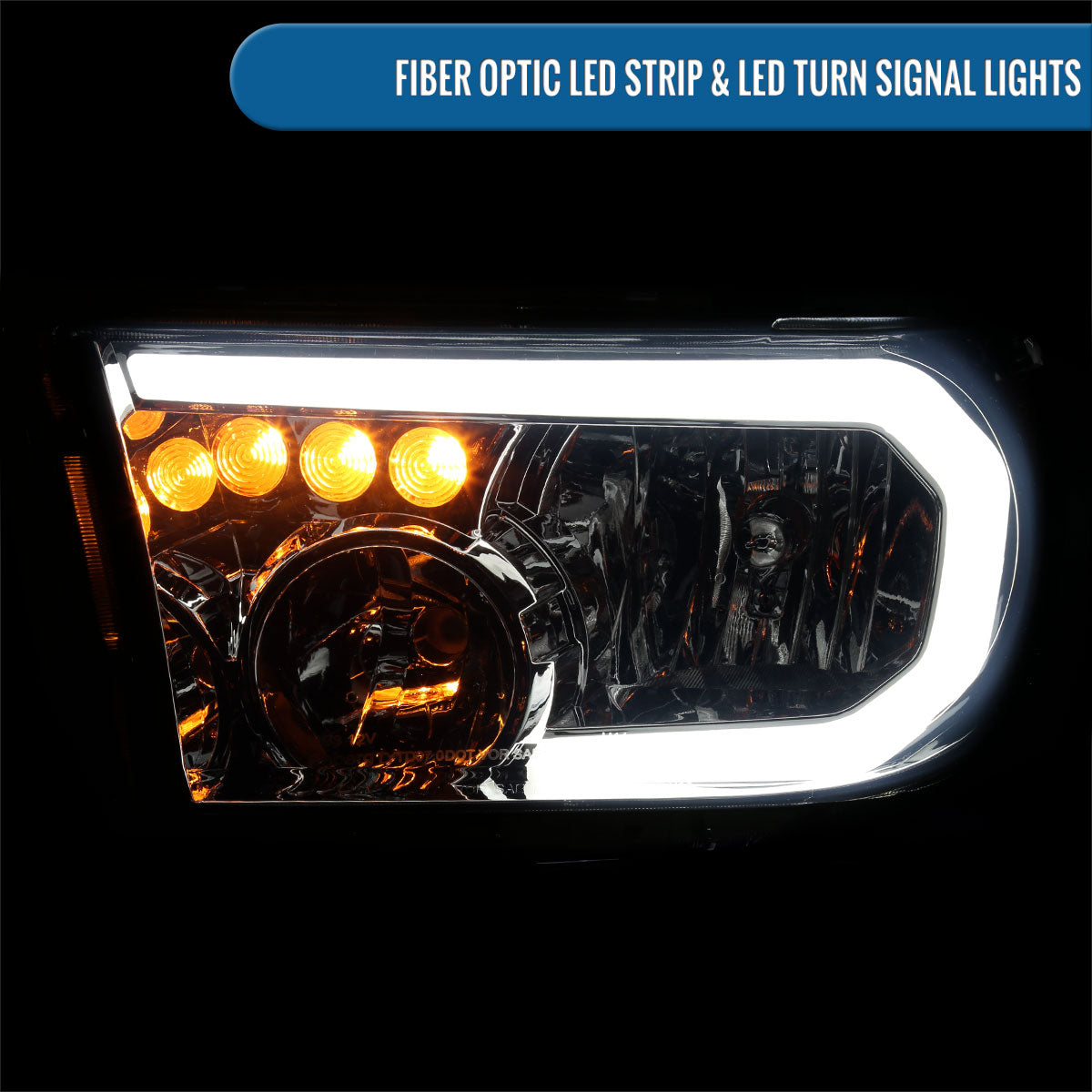Ronnin - Fits 2007-2013 Toyota Tundra 2008-2017 Toyota Sequoia Upgraded Replacement LED DRL/Turn Signals Headlights Assembly Pair | Smoke