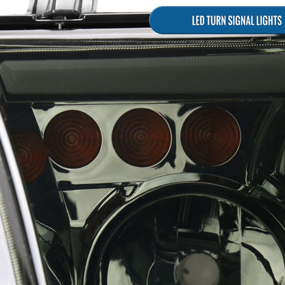 Ronnin - Fits 2007-2013 Toyota Tundra 2008-2017 Toyota Sequoia Upgraded Replacement LED DRL/Turn Signals Headlights Assembly Pair | Smoke