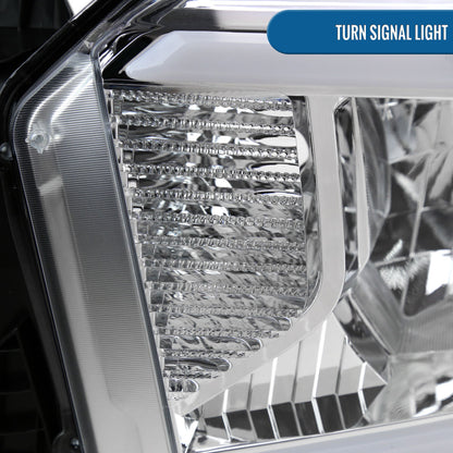 Ronnin - Fits 2014-2021 Toyota Tundra Upgraded Replacement LED Running Light Tube Halogen Headlights Assembly Pair | Chrome