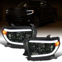 Ronnin - Fits 2014-2021 Toyota Tundra Upgraded Replacement LED Running Light Tube Halogen Headlights Assembly Pair | Smoke