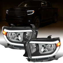 Ronnin - Fits 2014-2021 Toyota Tundra Upgraded Replacement LED Running Light Tube Halogen Headlights Assembly Pair | Black