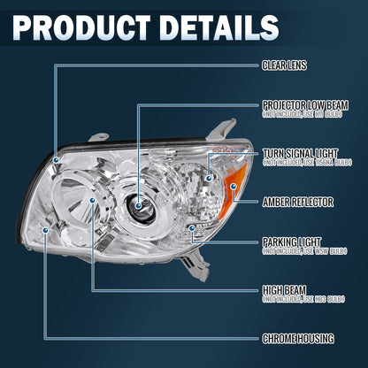 Ronnin - Se adapta a Toyota 4Runner 2006-2009 Montaje de reemplazo de faros de proyector (par) | Cromado