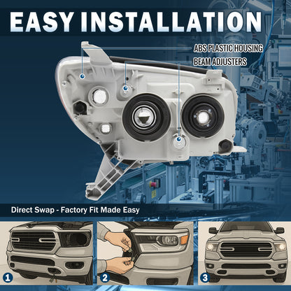 Ronnin - Se adapta a Toyota 4Runner 2006-2009 Montaje de reemplazo de faros de proyector (par) | Cromado