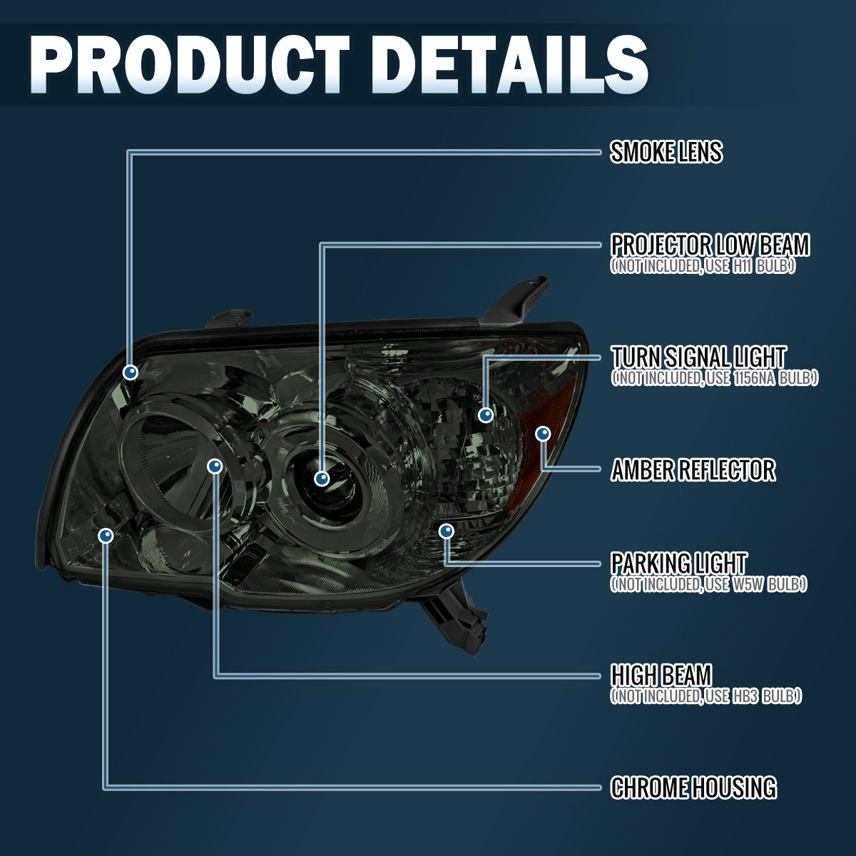 2006-2009 Toyota 4Runner Projector Headlights Replacement Assembly Pair | Smoke