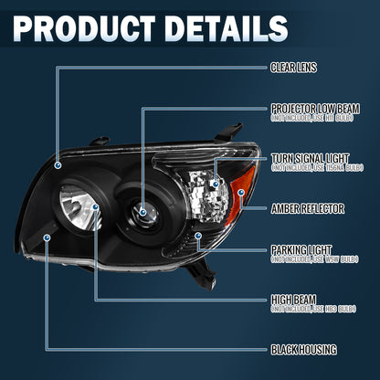 Ronnin - Faros delanteros tipo proyector de repuesto para Toyota 4Runner 2006-2009 | Negro