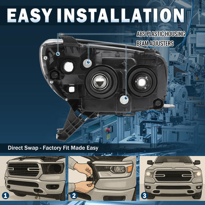 Ronnin - Faros delanteros tipo proyector de repuesto para Toyota 4Runner 2006-2009 | Negro