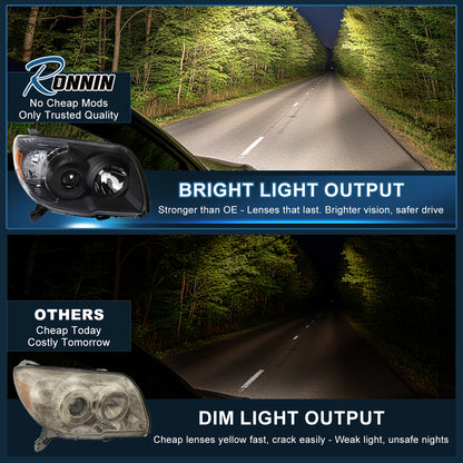 Ronnin - Faros delanteros tipo proyector de repuesto para Toyota 4Runner 2006-2009 | Negro