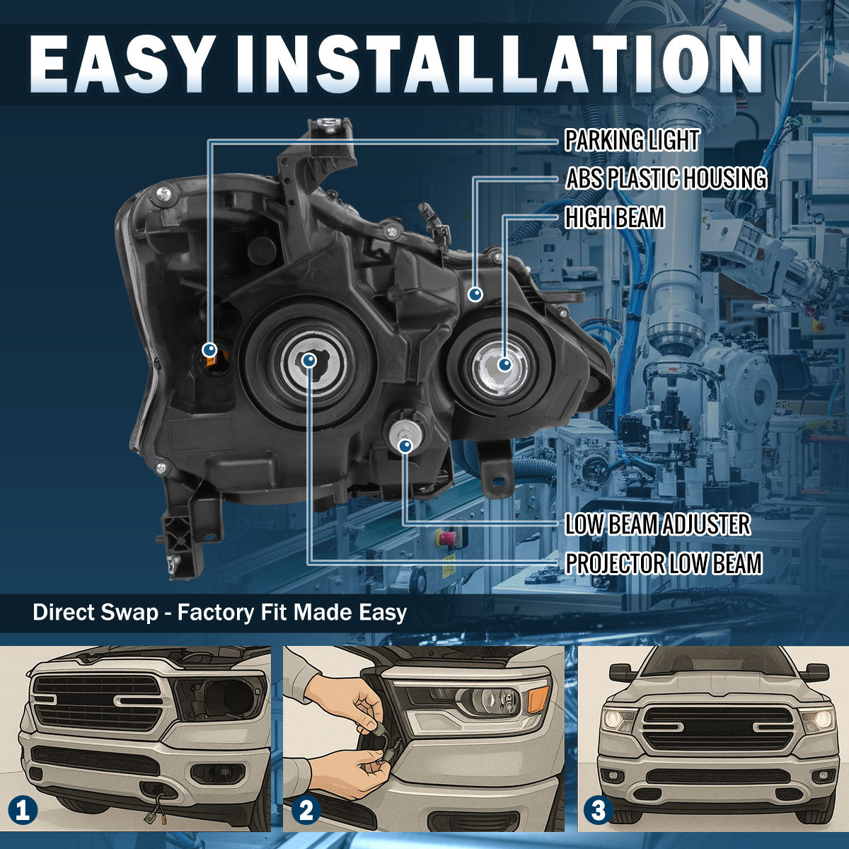 Ronnin - Conjunto de repuesto de faros delanteros con proyector de halógeno para Nissan Altima Sedan 2013-2015 | Cromado | Lado del conductor