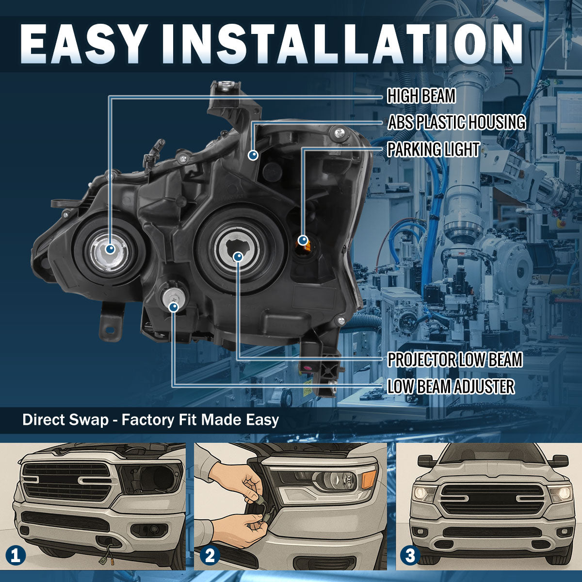 Ronnin - Conjunto de faro proyector halógeno de repuesto para Nissan Altima Sedan 2013-2015 | Cromado | Lado del pasajero